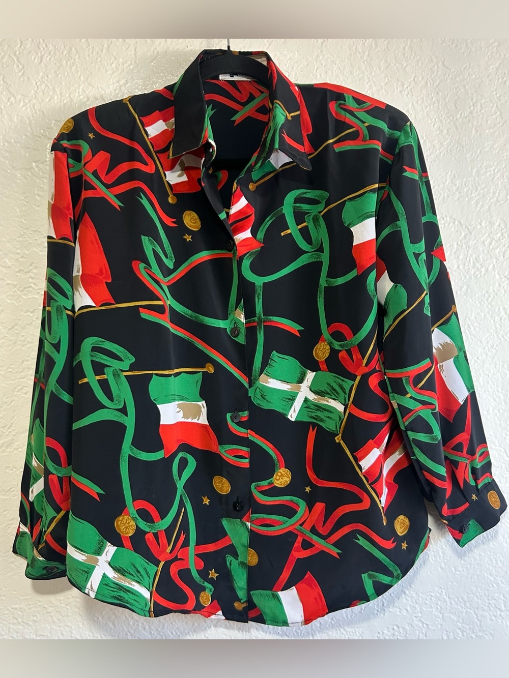 Maria Black Button-Down Shirt with Mexican Flag